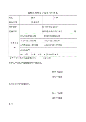 麻醉医师资格分级授权申请表.docx