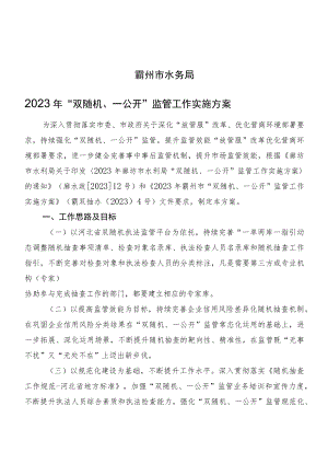 霸州市水务局2023年“双随机、一公开”监管工作实施方案.docx