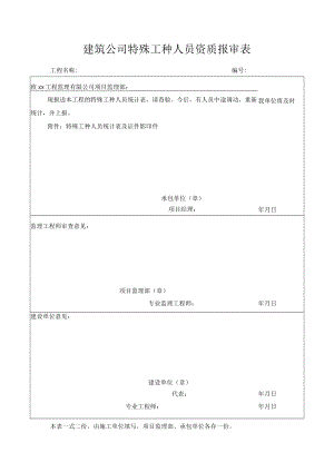 建筑公司特殊工种人员资质报审表.docx