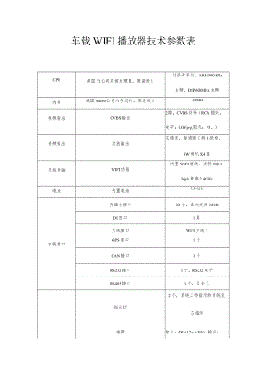 车载WIFI播放器技术参数表.docx
