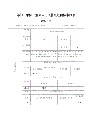 部门单位整体支出预算绩效目标申报表.docx