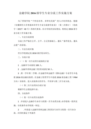 金融学院2016级学生专业分流工作实施方案.docx
