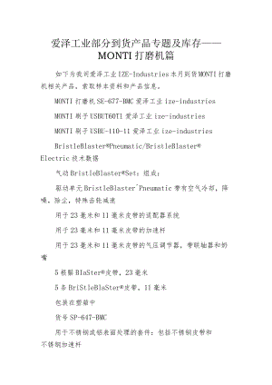 爱泽工业部分到货产品专题及库存——MONTI打磨机篇.docx