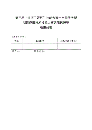 第三届“海河工匠杯”技能大赛—全国服务型制造应用技术技能大赛天津选拔赛联络员表.docx