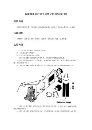观察普通电灯的光和荧光灯的光的不同实验内容.docx