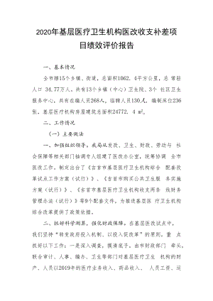 2020年基层医疗卫生机构医改收支补差项目绩效评价报告.docx