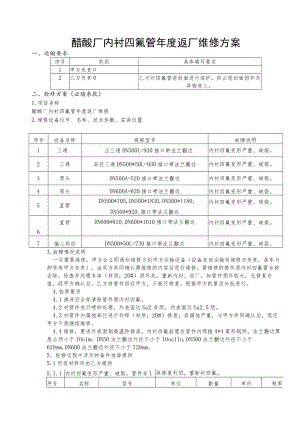 醋酸厂内衬四氟管年度返厂维修方案.docx