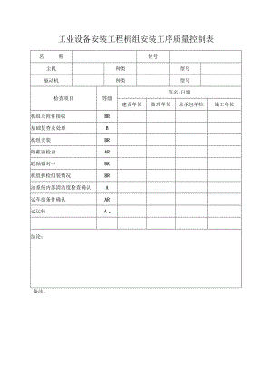 工业设备安装工程机组安装工序质量控制表.docx