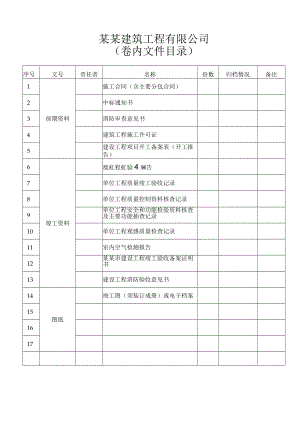 建筑公司工程项目资料卷 内文件目录表模板.docx