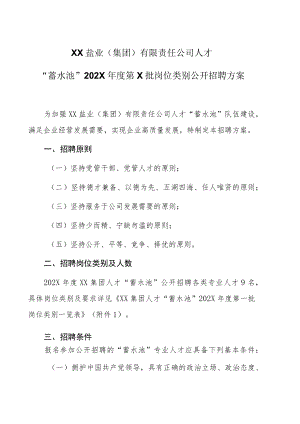 XX盐业（集团）有限责任公司人才“蓄水池”202X年度第X批岗位类别 公开招聘方案.docx