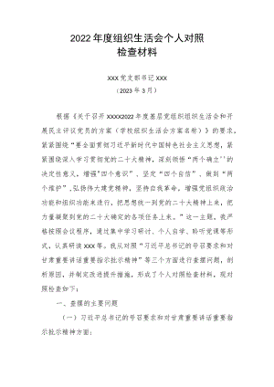 2022年度组织生活会个人对照检查材料.docx