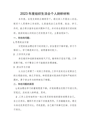 2023年度组织生活会个人剖析材料.docx