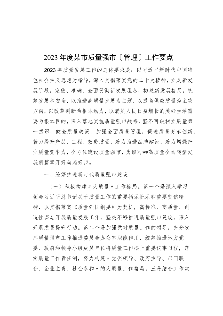 2023年度某市质量强市（管理）工作要点.docx_第1页