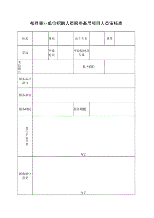 祁县事业单位招聘人员服务基层项目人员审核表.docx
