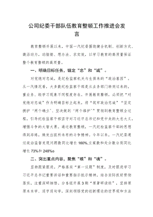 公司纪委干部队伍教育整顿工作推进会发言.docx