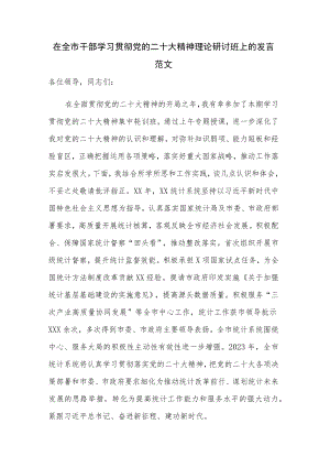 在全市干部学习贯彻党的二十大精神理论研讨班上的发言范文.docx