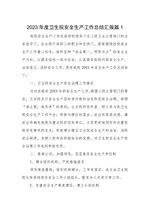 2023年度卫生院安全生产工作总结汇报13篇.docx