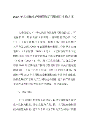 20XX年县耕地生产障碍修复利用项目实施方案.docx