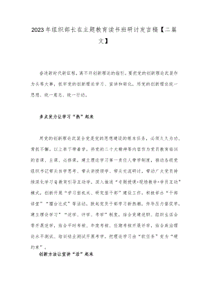 2023年组织部长在主题教育读书班研讨发言稿【二篇文】.docx