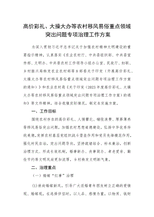 高价彩礼、大操大办等农村移风易俗重点领域突出问题专项治理工作方案.docx