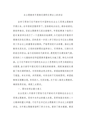 在主题教育开展情况调研反馈会上的讲话.docx