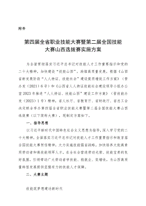 第四届全省职业技能大赛暨第二届全国技能大赛山西选拔赛实施方案.docx