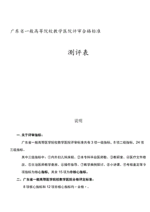 高等院校教学医院评审合格标准测评表临床医学医药.docx