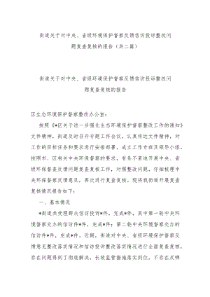 街道关于对中央、省级环境保护督察反馈信访投诉整改问题复查复核的报告(共二篇).docx