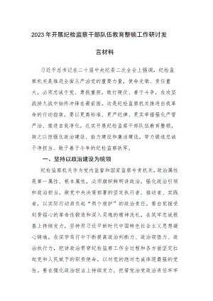 2023年开展纪检监察干部队伍教育整顿工作研讨发言材料2篇范文.docx