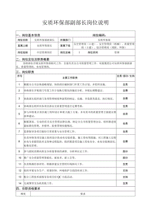 安质环保部副部长岗位说明.docx