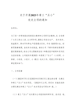 关于开展2023年青工“五小”攻关立项的通知.docx