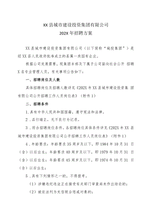 XX县城市建设投资集团有限公司202X年招聘方案.docx