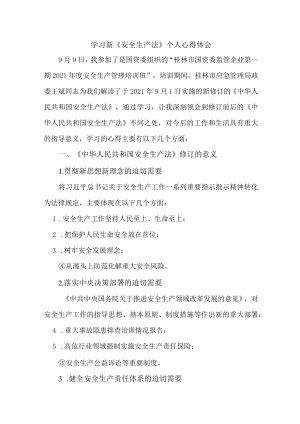 国企安全管理部员工学习新安全生产法个人心得体会.docx