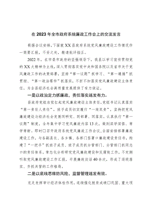 在2023年全市政府系统廉政工作会上的交流发言.docx