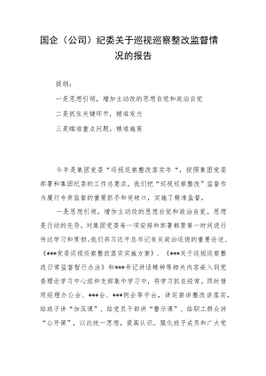 国企（公司）纪委关于巡视巡察整改监督情况的报告.docx