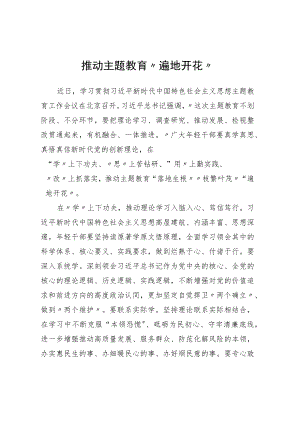 主题教育研讨发言：推动主题教育“遍地开花”.docx