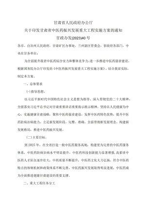 甘肃省中医药振兴发展重大工程实施方案（2023年）.docx