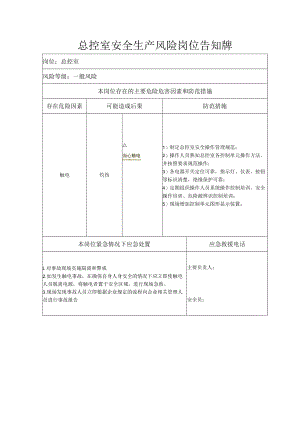 总控室安全生产风险岗位告知牌.docx