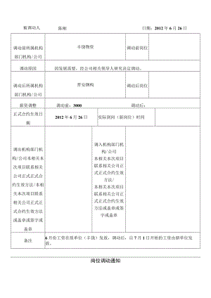 办公文档范本员工岗位调动通知书.docx