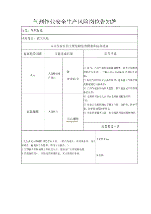 气割作业安全生产风险岗位告知牌.docx
