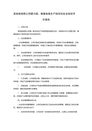 某电缆有限公司塑力缆、橡套电缆生产线项目安全现状评价报告.docx