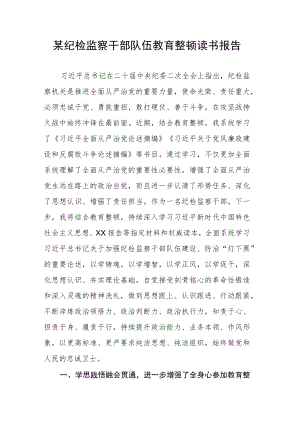 【队伍教育整顿】某纪检监察干部队伍教育整顿读书报告.docx
