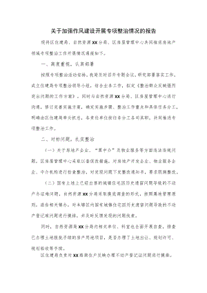 关于加强作风建设开展专项整治情况的报告.docx