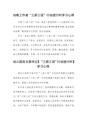 幼教工作者“三抓三促”行动进行时学习心得精选范文(3篇).docx