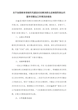 关于加强教育领域作风建设切实解决群众反映强烈突出问题专项整治工作情况的报告.docx