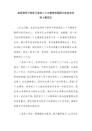 处级领导干部学习党的二十大精神专题研讨班发言材料3篇范文.docx