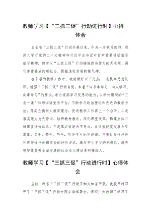 教师学习【“三抓三促”行动进行时】心得体会范文(精选3篇).docx