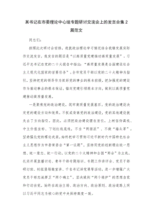 某书记在市委理论中心组专题研讨交流会上的发言合集2篇范文.docx