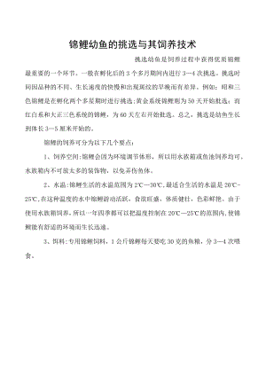 锦鲤幼鱼的挑选与其饲养技术.docx