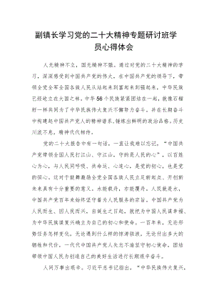 副镇长学习党的二十大精神专题研讨班学员心得体会.docx